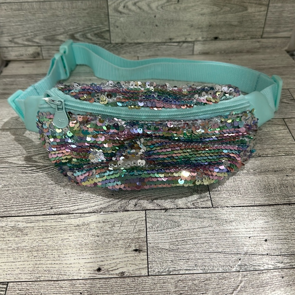 Blue sparkling sequins rainbow Fanny pack